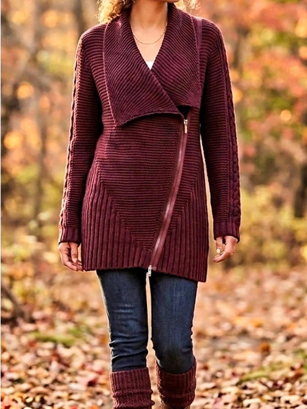 NWOT Rachel Roy Burgundy Wine Red Zip Front Cardigan Sweater